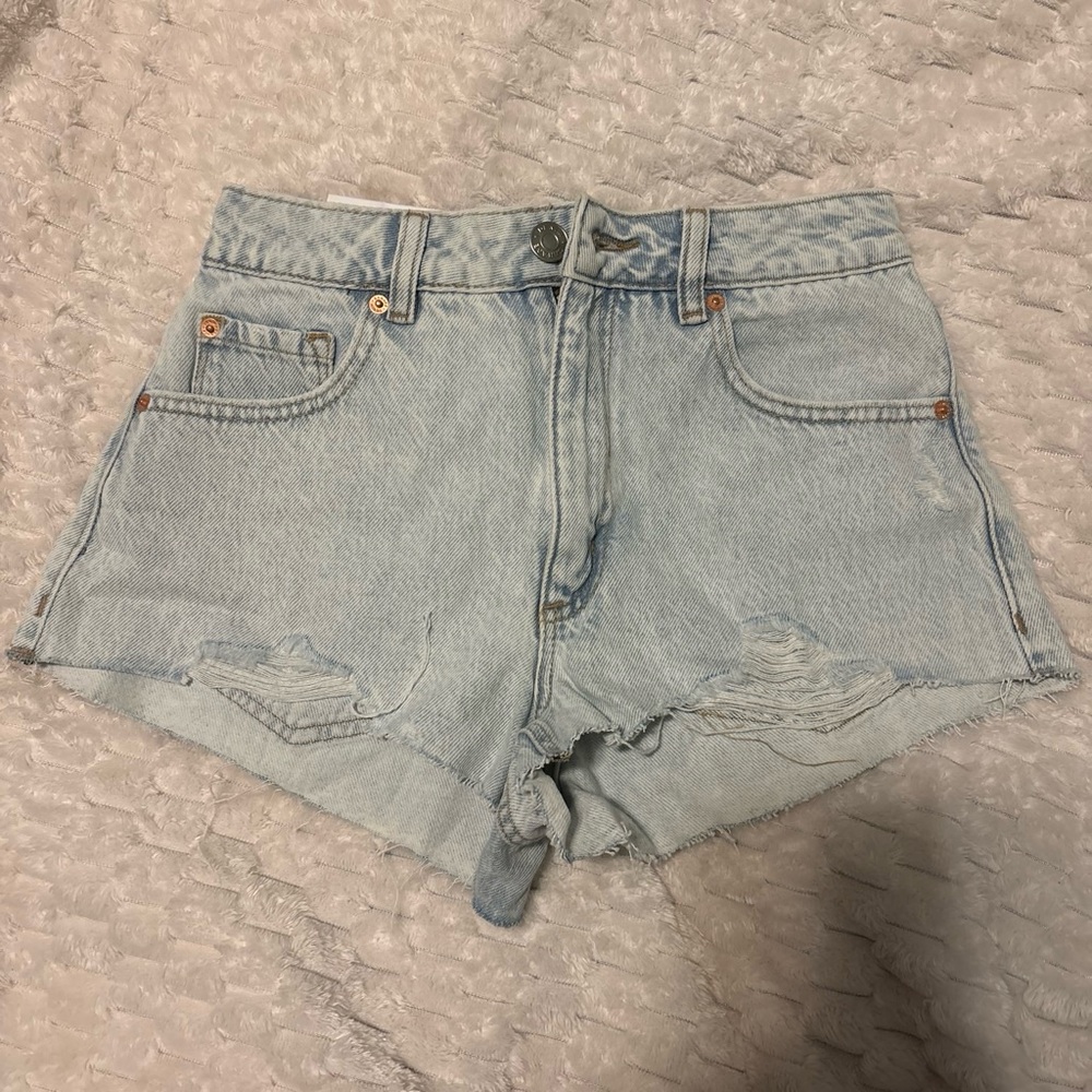 Garage Light Blue High-Rise Distressed Jean Shorts